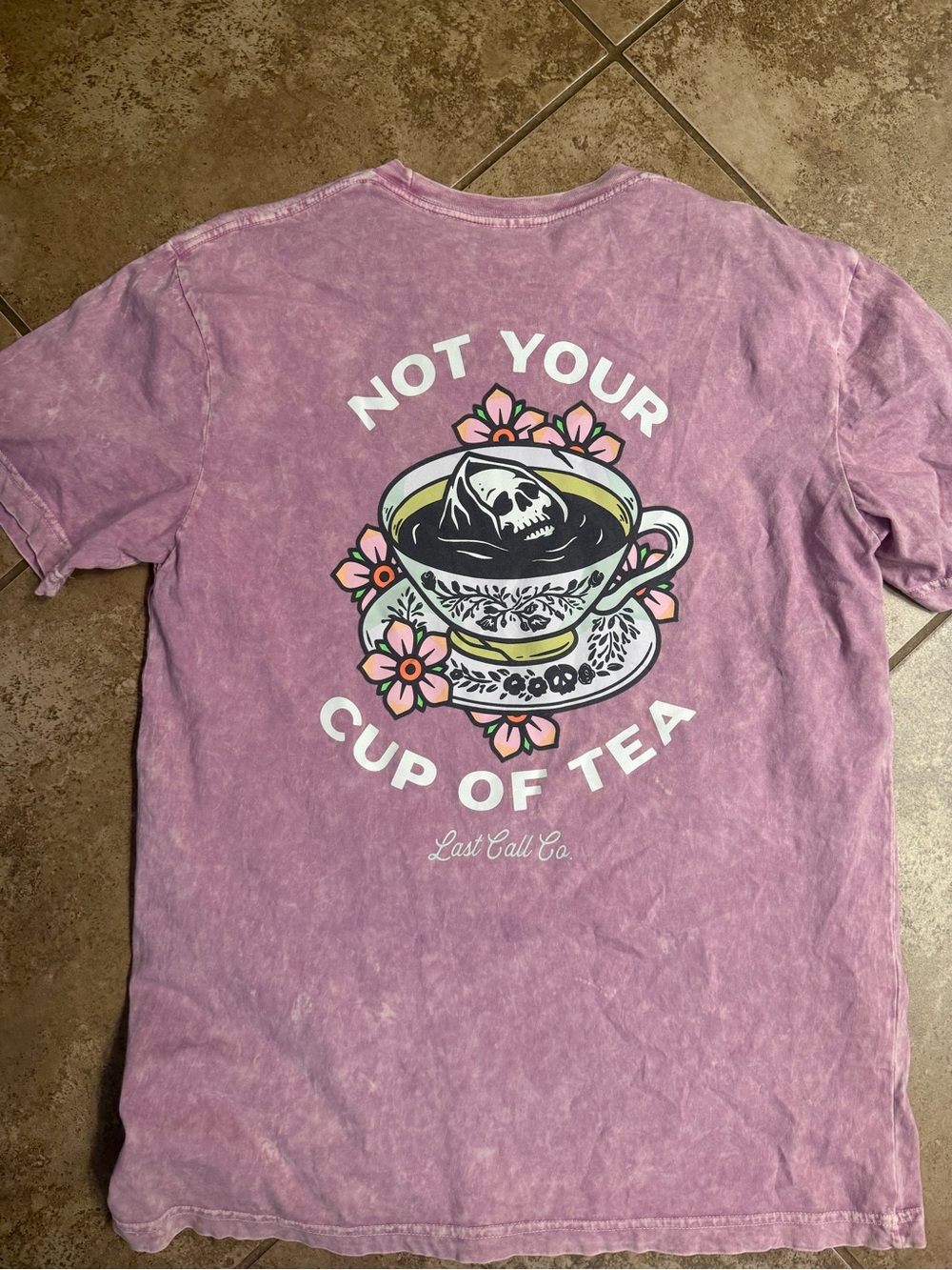 CO Lavender Graphic Tee with Teacup Skull and Floral Art